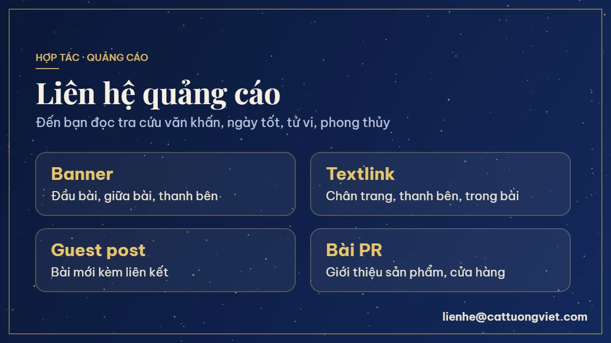 Liên hệ quảng cáo trên Cát Tường Việt: banner, textlink, guest post, bài PR