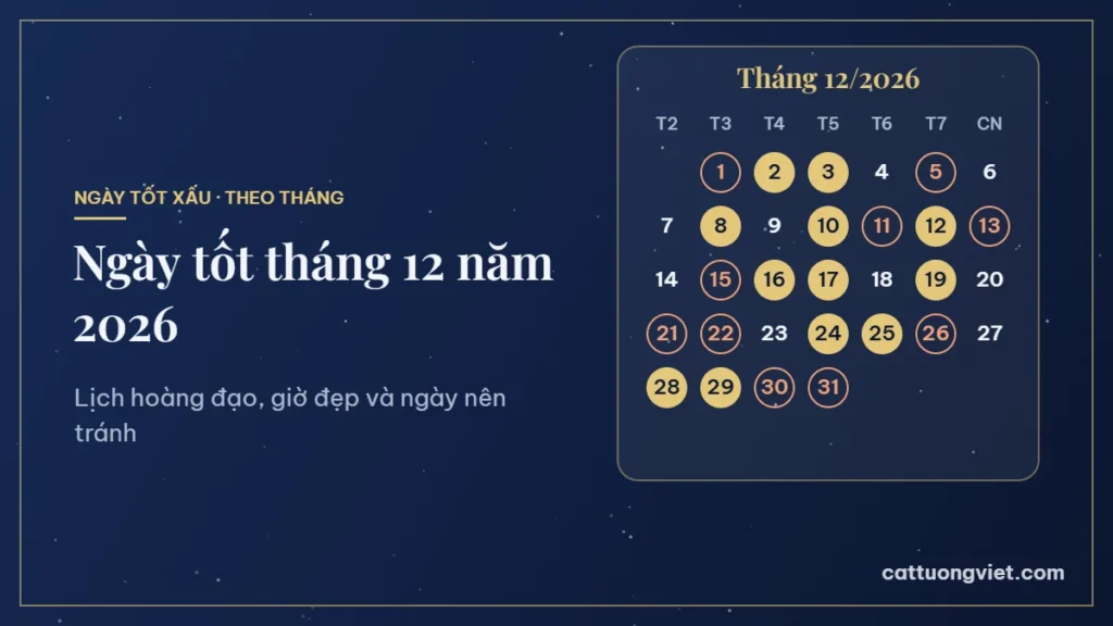 Lịch ngày tốt tháng 12 năm 2026